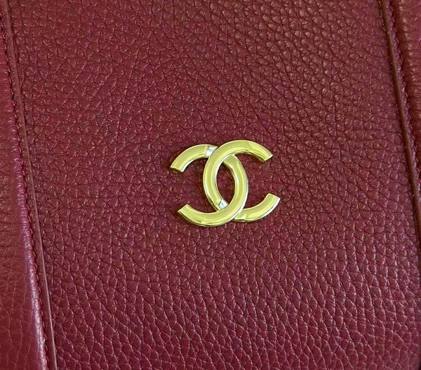 CC 26S Boston Bowling Bag 40cm Chain Handle Burgundy Grained Calfskin