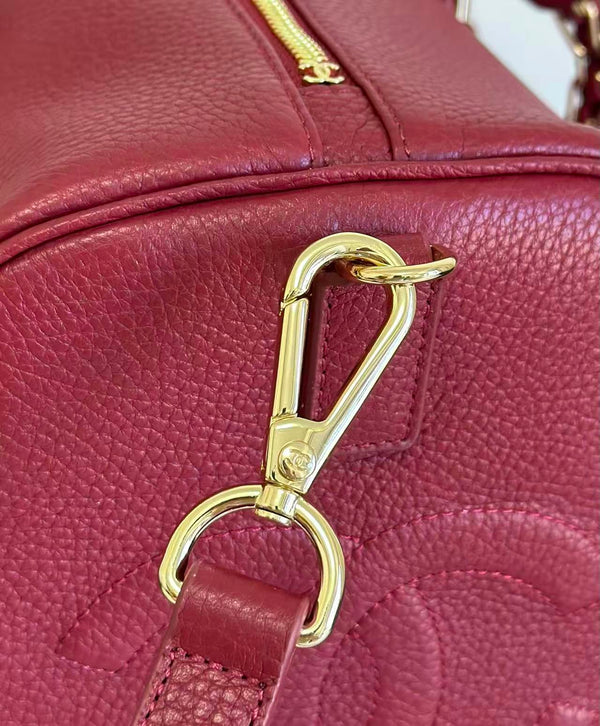 CC 26S Boston Bowling Bag 40cm Chain Handle Burgundy Grained Calfskin
