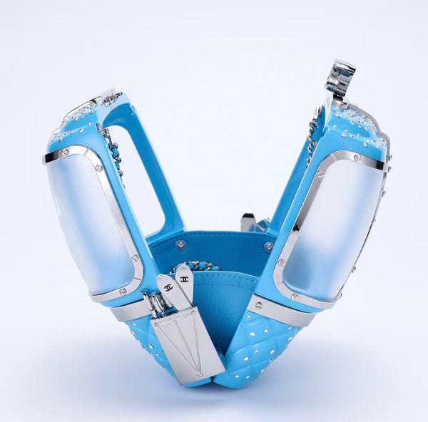 CC 19FW Gondola Minaudière Bag 17cm Blue Acrylic Rhinestones