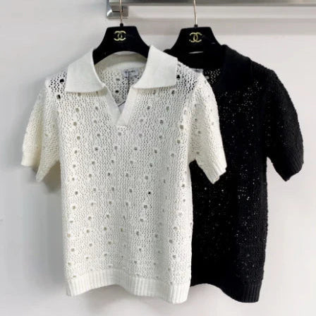 Chanel 2026 Crochet Knit Polo Shirt Wool 166778