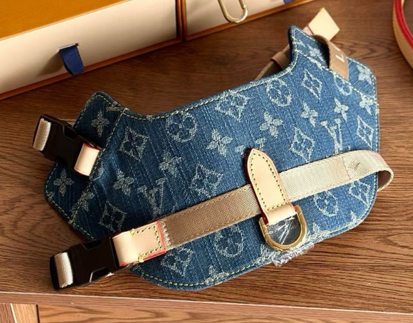LV Dog Harness & Leash Set Green Fabric Cowhide Leather