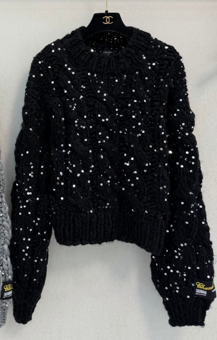 CC Cable-Knit Sweater Sequin Embellishments Oversized Fit Cashmere 451729