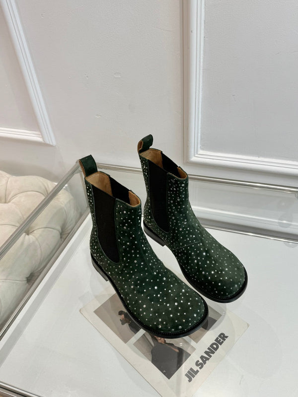 LW 26FW Rhinestone Boots Suede Leather 122748