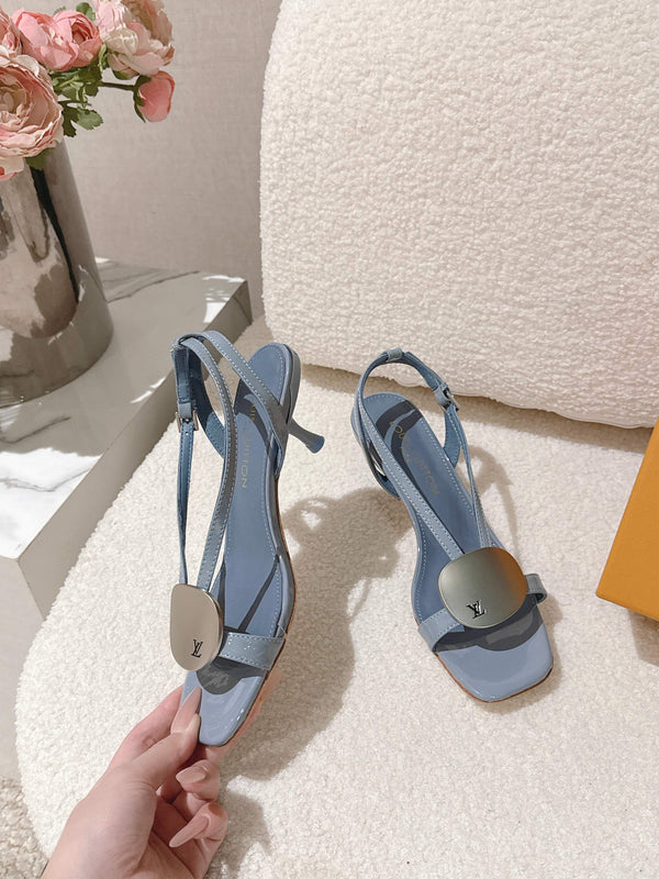 LV Thin Strap High Heel Sandals Logo Patent Leather 840381