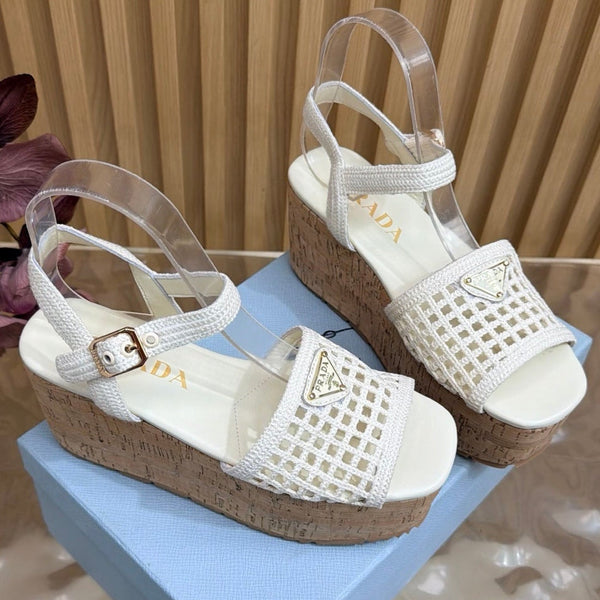 Prad 2026 Platform Sandals 75mm Crochet Fabric 151249
