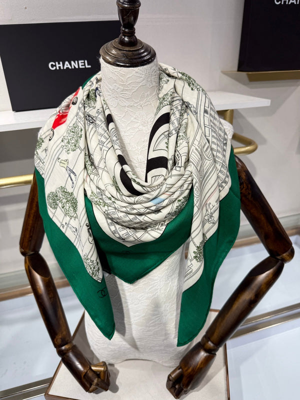 CC 2026 Landscape Motifs Scarf 140cm Cashmere Silk 218437