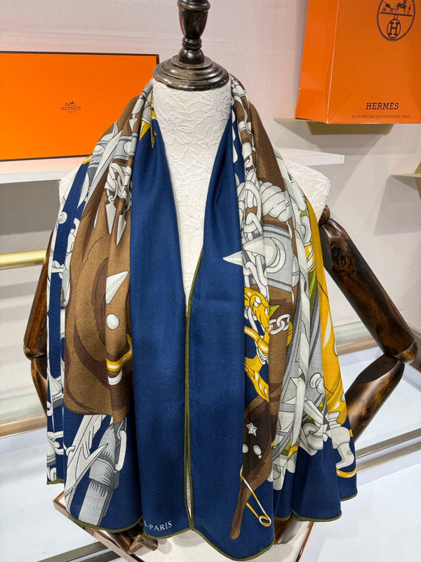 HM 2026 Cheval Heavy Metal Scarf 140cm Cashmere Silk