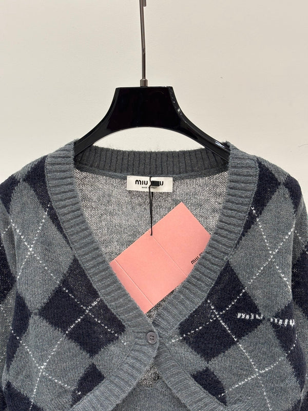 Miu 2026 Argyle Cardigan Knit 431816