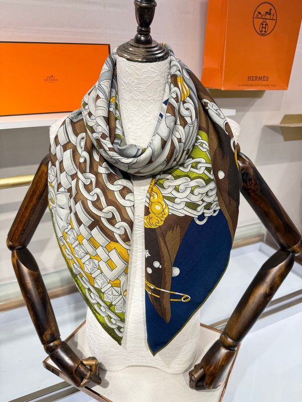 HM 2026 Cheval Heavy Metal Scarf 140cm Cashmere Silk