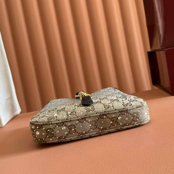 GG Jackie Notte Mini Crystal Bag Beige Brown Canvas