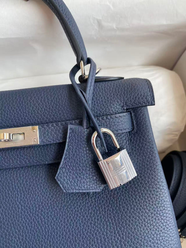 HM Kelly Bag 25cm Dark Blue Togo Leather SHW