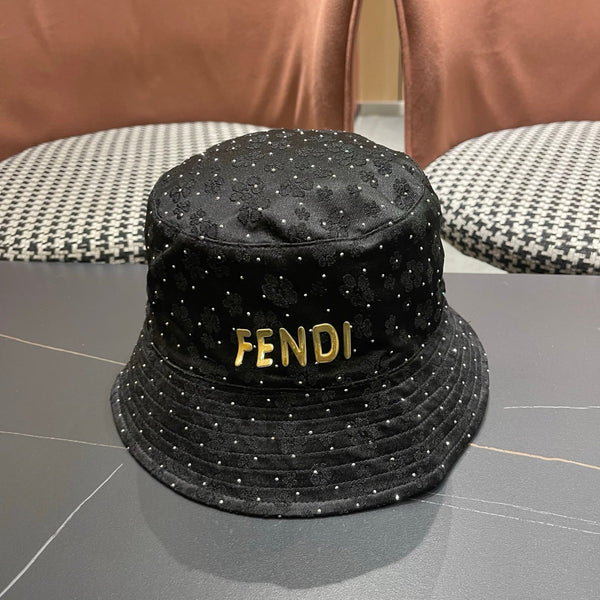 FF Rhinestone Embroidered Fabric Bucket Hat 491651