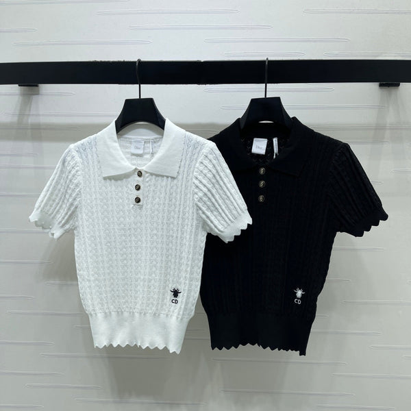 CD Knit Short-Sleeved Top Black Wool Acrylic Nylon Polyester 397467
