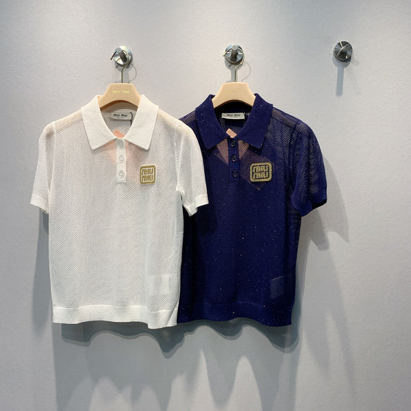 Miu 2026 Mesh Polo Shirt Tencel 648090
