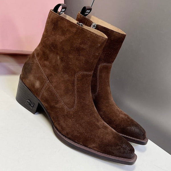 Miu Miu 2026 Western Ankle Boots Suede Leather 994192
