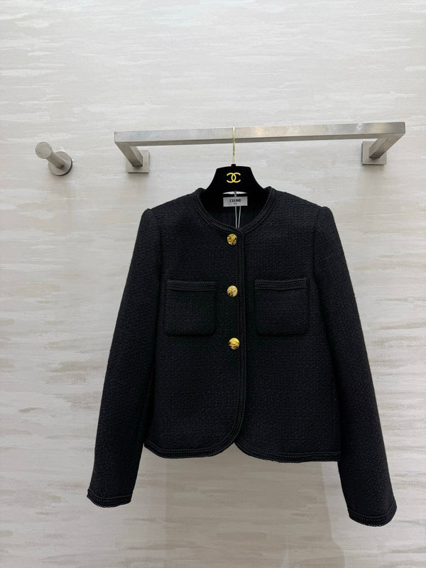 CE Short Bouclé Tweed Jackets Gold Buttons Dual Patch Pockets 430352