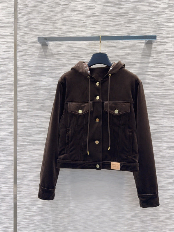 LV 26FW Hooded Velvet Jacket Monogram Hood Polyester 436390