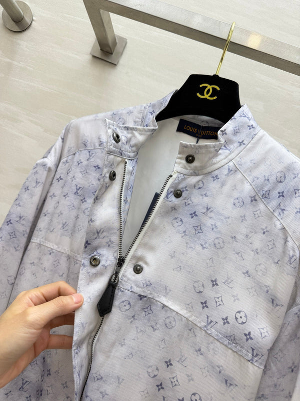 LV 26S Watercolor Monogram Stand-Collar Jacket & Cargo Joggers Set Light Blue Silk 436971
