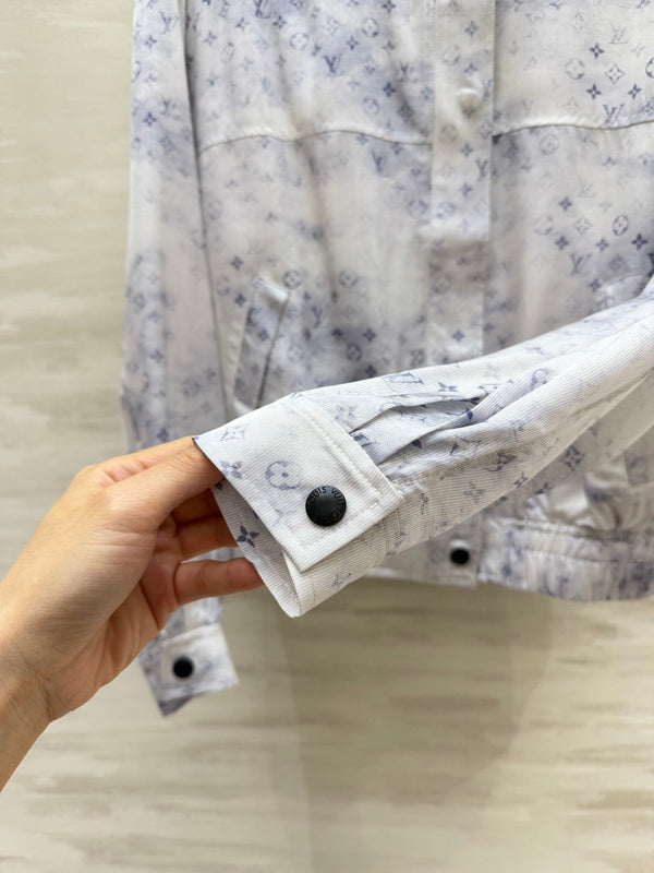LV 26S Watercolor Monogram Stand-Collar Jacket & Cargo Joggers Set Light Blue Silk 436971