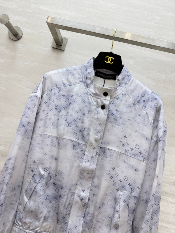 LV 26S Watercolor Monogram Stand-Collar Jacket & Cargo Joggers Set Light Blue Silk 436971