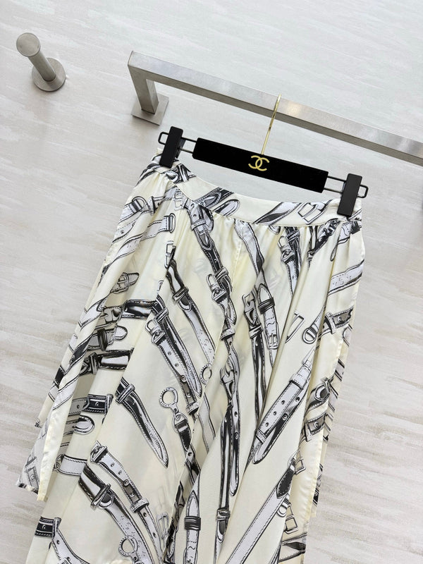 LV 26S Reversible Buckle Up Bomber Jacket & Asymmetrical Skirt Set Cream Black Silk Satin 436964