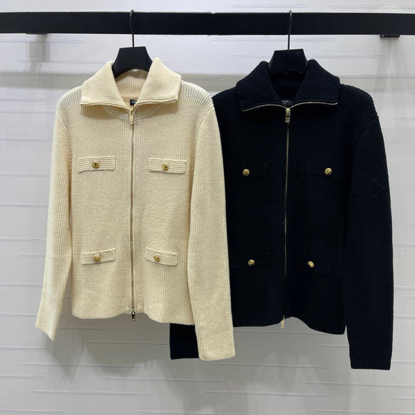 CC 26FW Ribbed-Knit Double-Zip Cardigan Gold-Tone Hardware Cashmere 274022