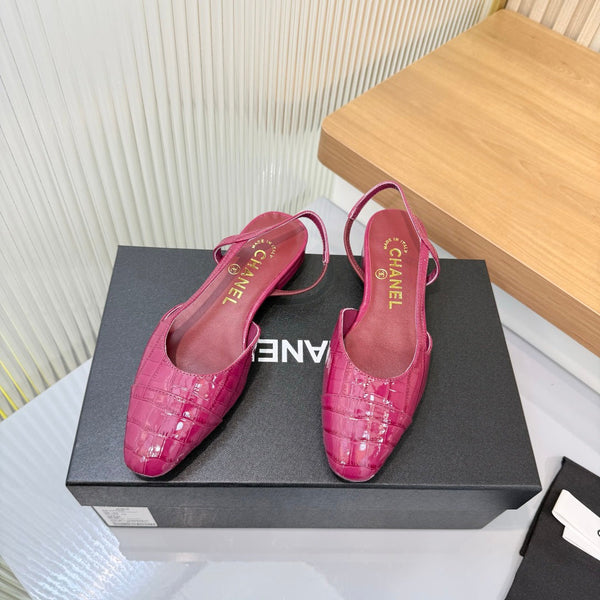 CC 26FW Slingback Flats Crocodile-Embossed Patent Leather 182066