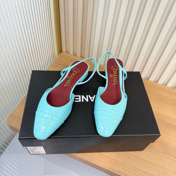 CC 26FW Slingback Flats Crocodile-Embossed Patent Leather 182066