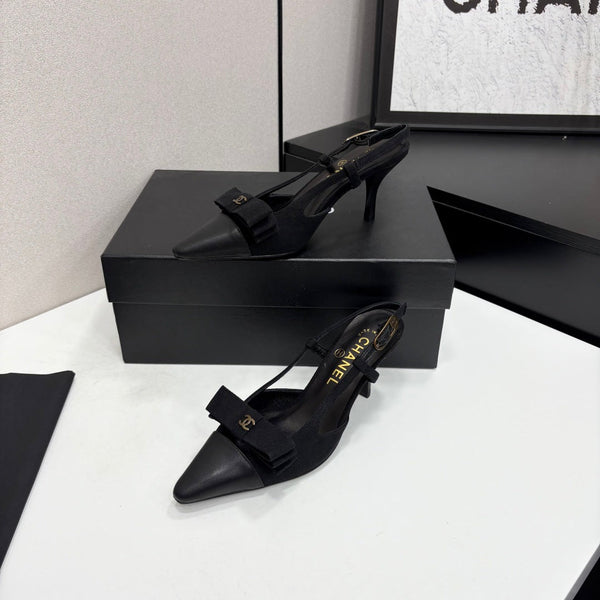 CC 26FW Slingback Pumps Bow Detail Denim Leather 193794