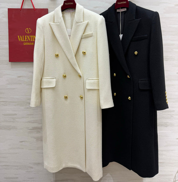 VLTN 26FW Double-Breasted Long Wool Coat Gold Buttons Wool 449852