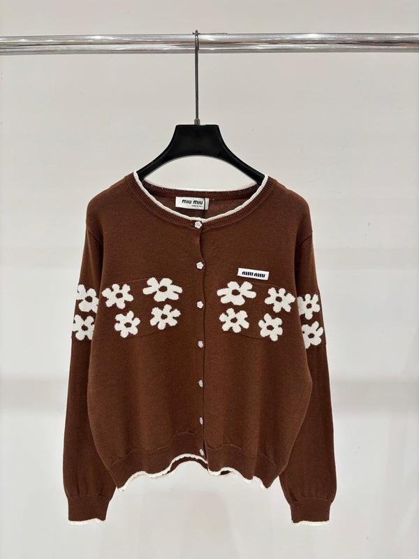 Miu 2026 Crew-Neck Embroidered Cardigan Wool 431814