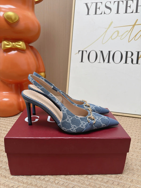 GG 26s Slingback Heels 10.5cm Blue Denim Mix Lambskin