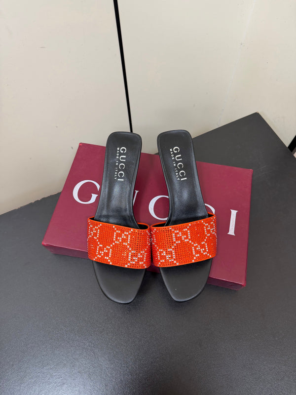 GG 26s Mule Sandals Crystal Orange Satin