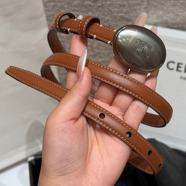 CE 2026 Triomphe Dark Silver Buckle Belt 13mm Leather