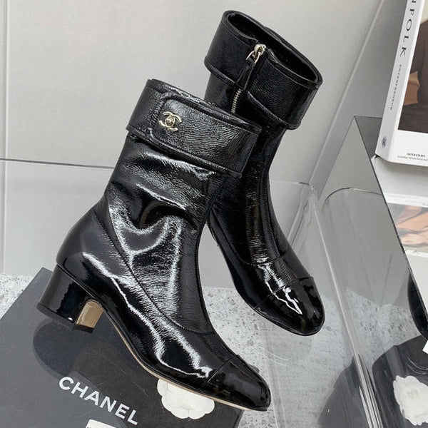 CC 2026 Cap Toe Ankle Boots 4.5CM Patent Leather 162178