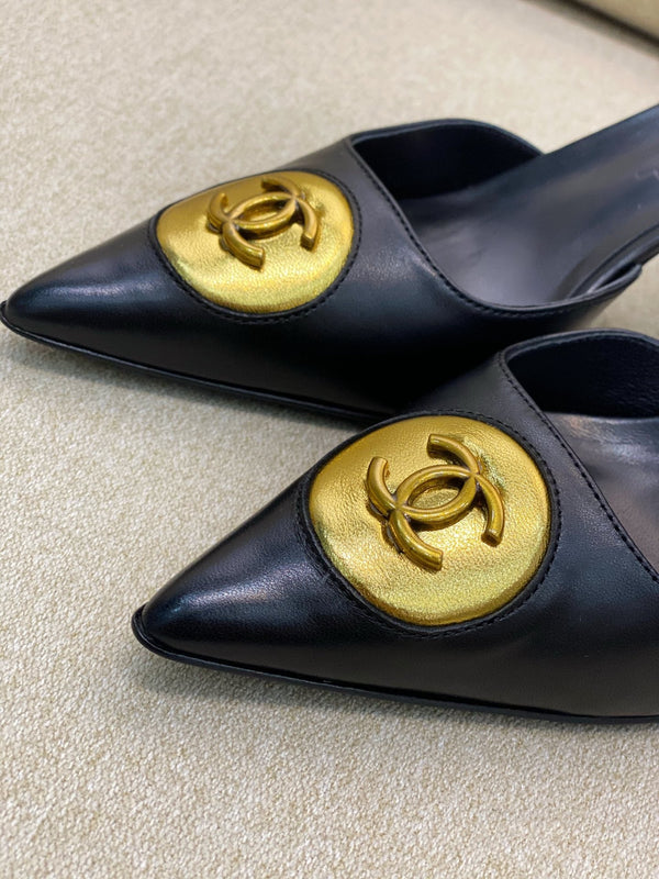 CC 26S Vintage Slingback Double Antique Gold Black Lambskin 156356