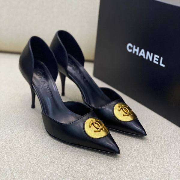 CC 26S Vintage Slingback Double Antique Gold Black Lambskin 156356