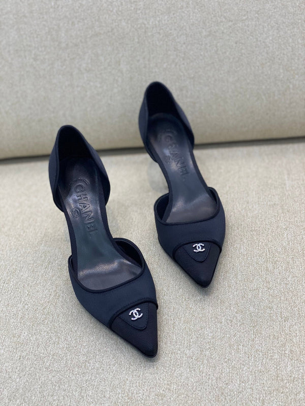 CC 26S Vintage Slingback Pointed-Toe Double CC Crystal Navy Black Silk Satin 156358