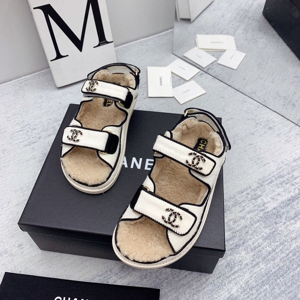 CC 26FW Shearling Sandals Triple Straps Pony Hair 161805