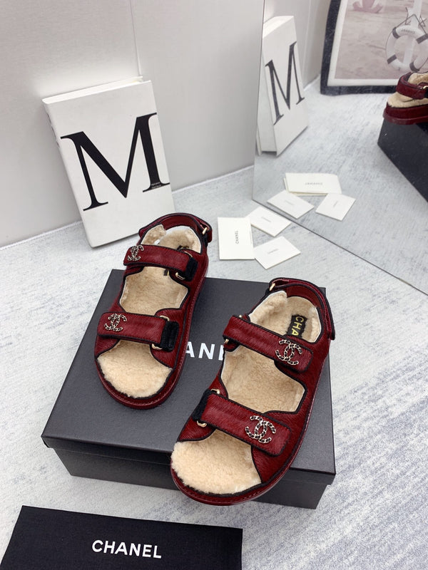 CC 26FW Shearling Sandals Triple Straps Pony Hair 161805