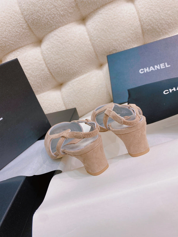 CC 26S Slingback Flats Square-Toe 4cm Colorblock Suede Leather 156344