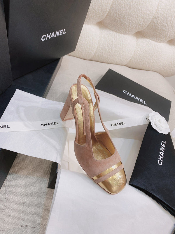 CC 26S Slingback Flats Square-Toe 9cm Colorblock Suede Leather 156339