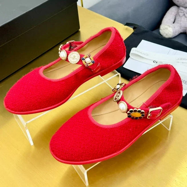 CC 26A Métiers D'Art Mary Jane Shoes Lambskin Fabric 983132