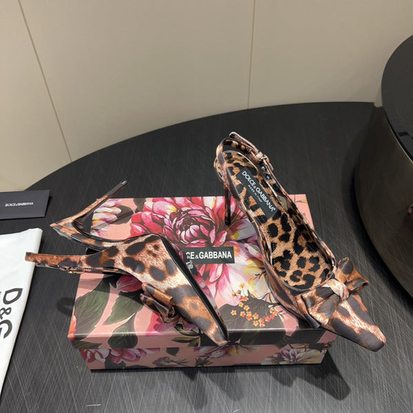 DC 25 Bow Slingback Pumps 100mm Leopard-Print Satin And Sheepskin 381614