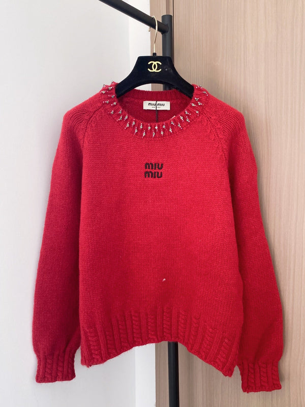 Miumiu 2025 Embellished Neckline Sweater Wool