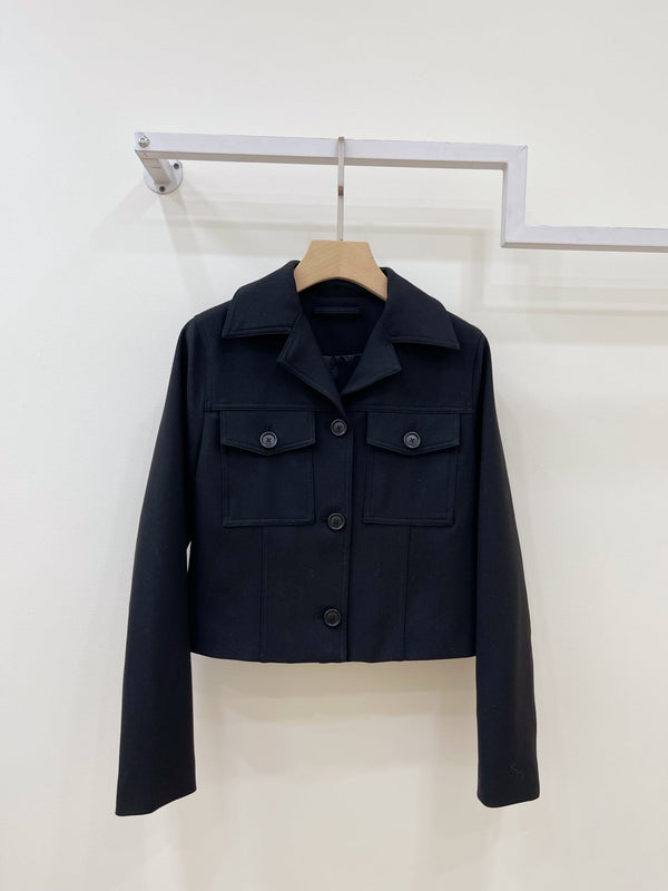 LW 26FW Cropped Notched-Collar Jacket Double Chest Pockets Logo Buttons Polyester 443242