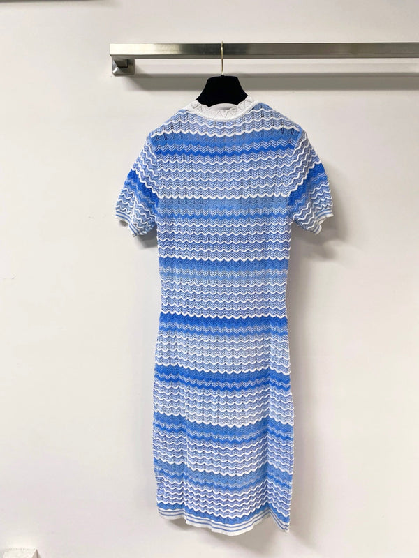 Chanel Three-Color Short-Sleeve Dress in Tencel