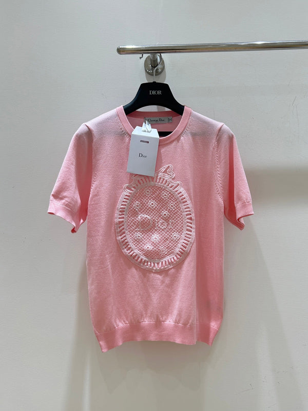 CD 2026 Short-Sleeved T-shirts Crochet-Effect Patch Tencel 469332