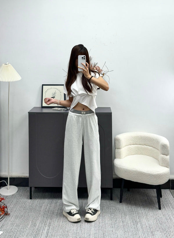 CC 26 Double-waistband Wide-leg Sweatpants in Cotton 385690