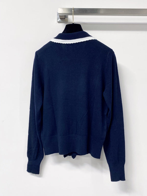 Miu Embroidered Logo Cardigan Ruffled Collar Tencel 799805